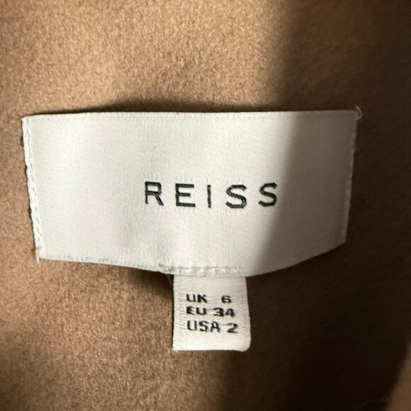 Reiss Camel Tan Wool l Double Breasted Long Coat Size 2 - Picture 8 of 9